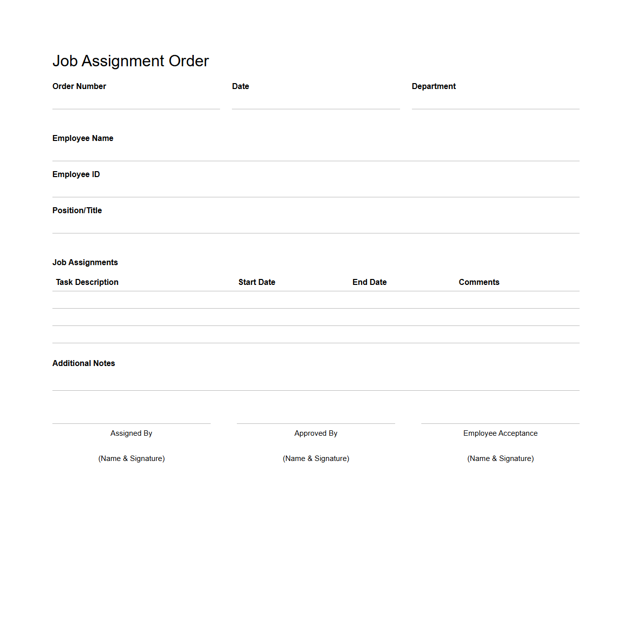 Job Assignment Order Template