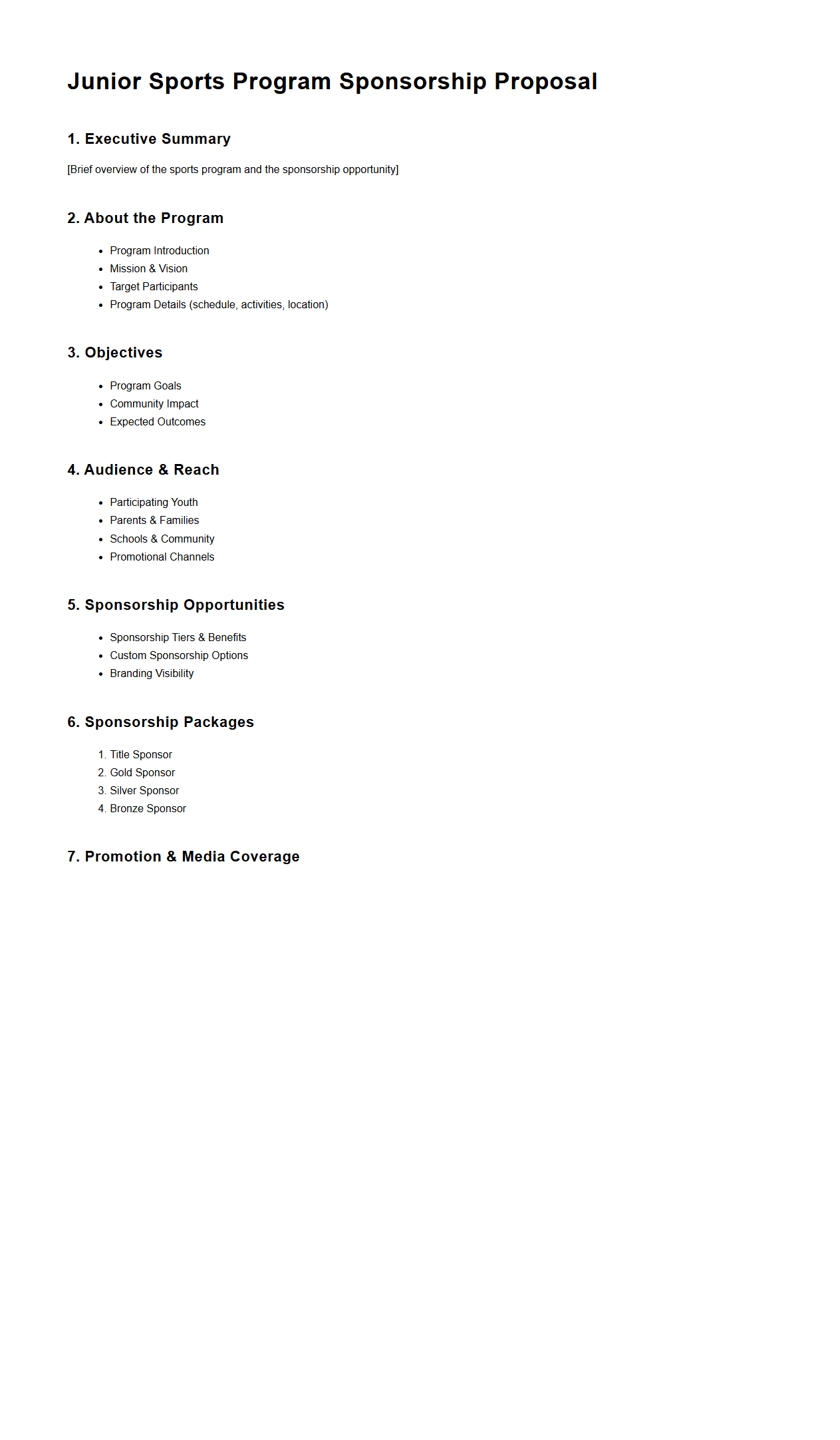 Junior Sports Program Sponsorship Proposal Structure