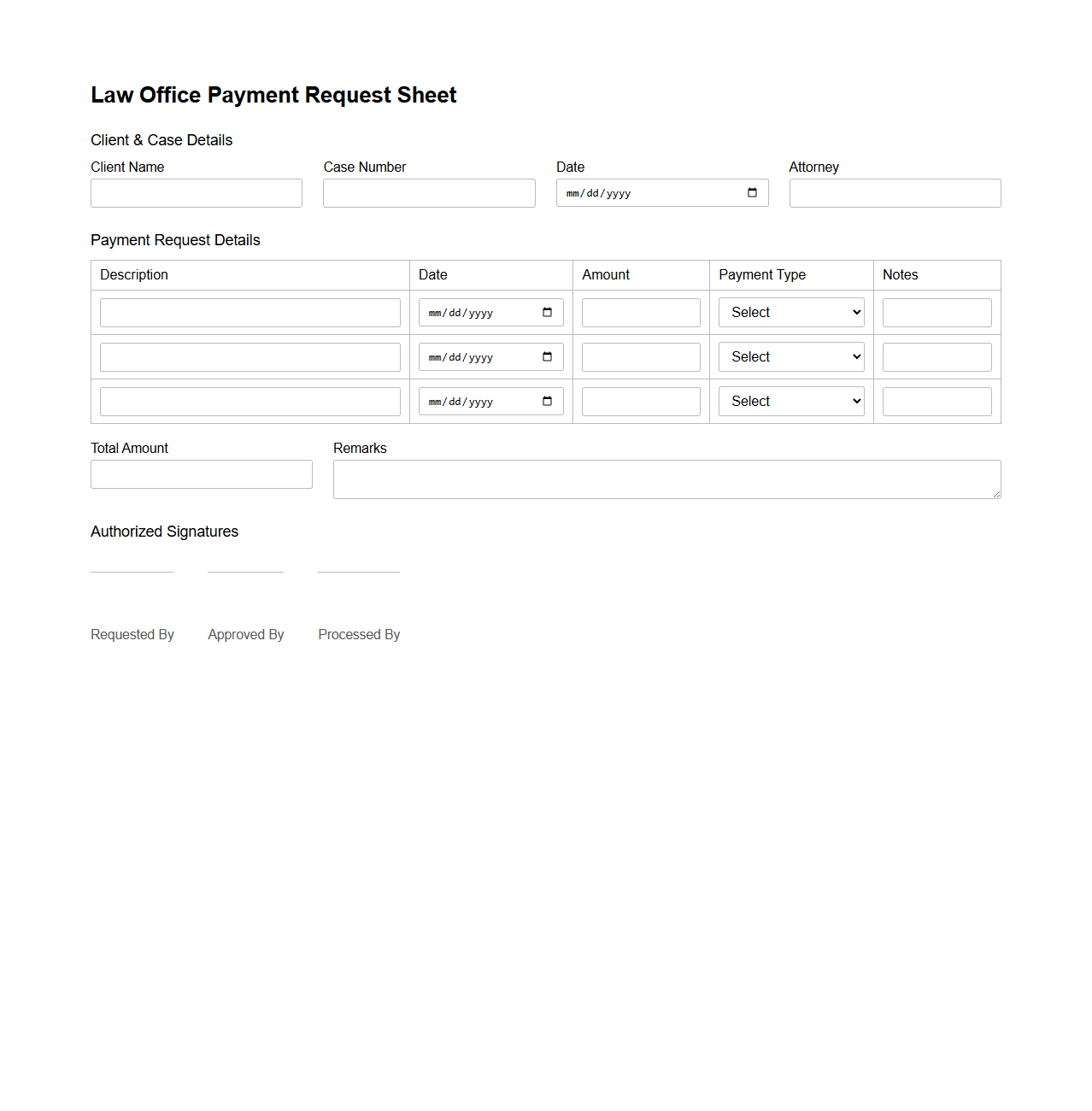 Law Office Payment Request Sheet