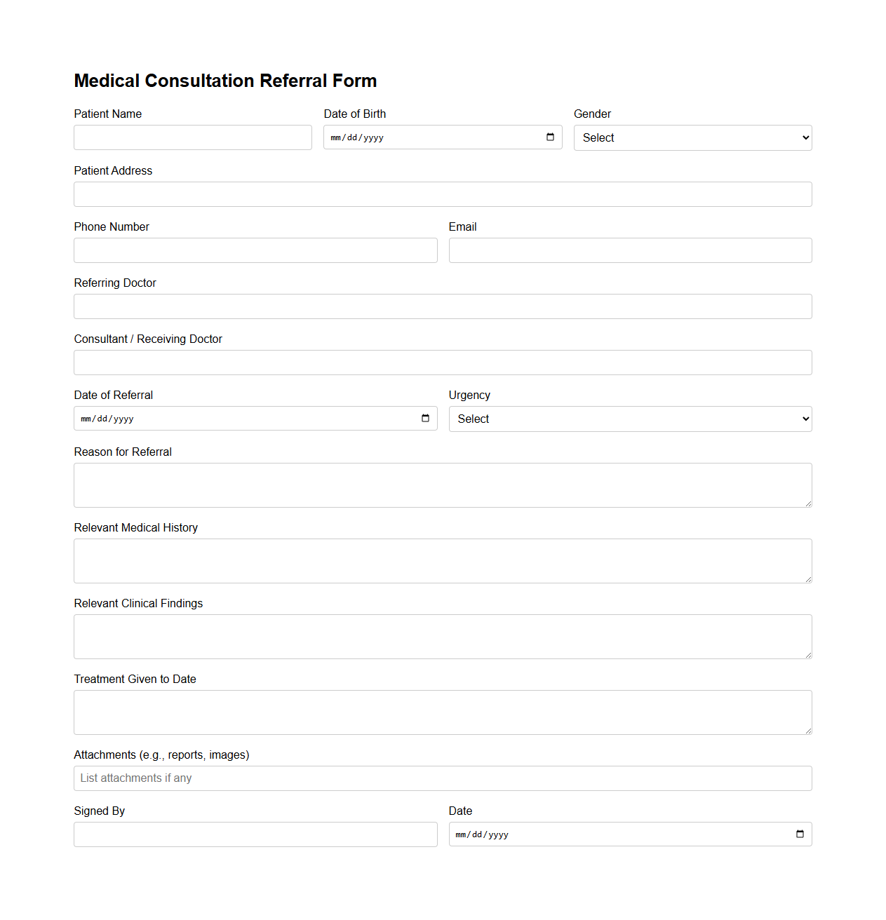 Medical Consultation Referral Form Example