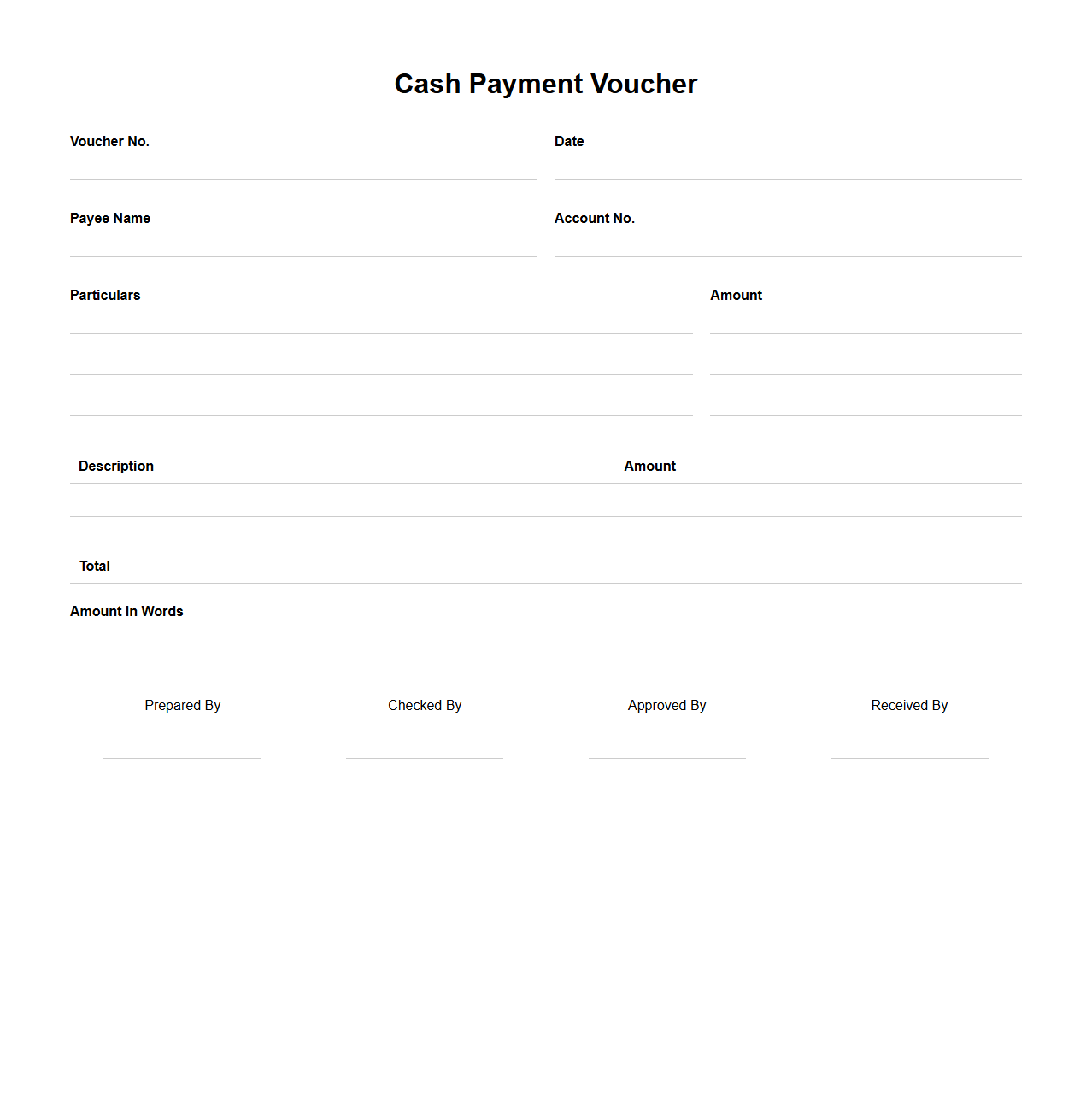 Minimalist Blank Cash Payment Voucher