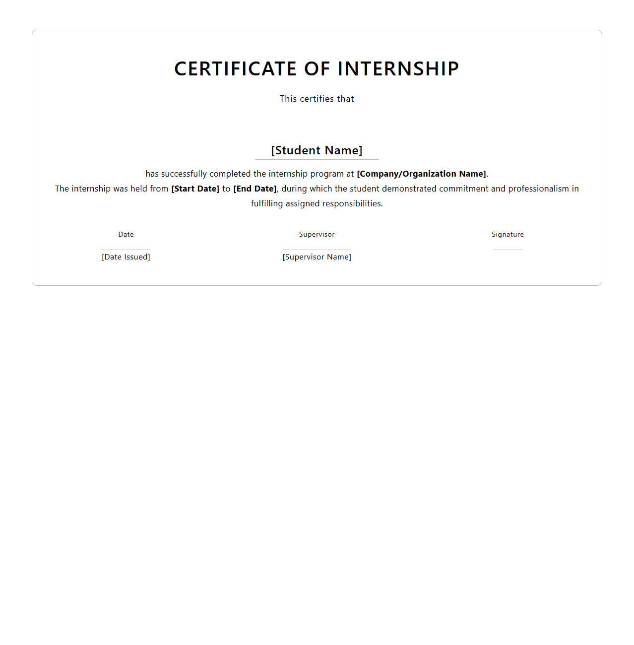 Minimalist Certificate Design for Student Internships
