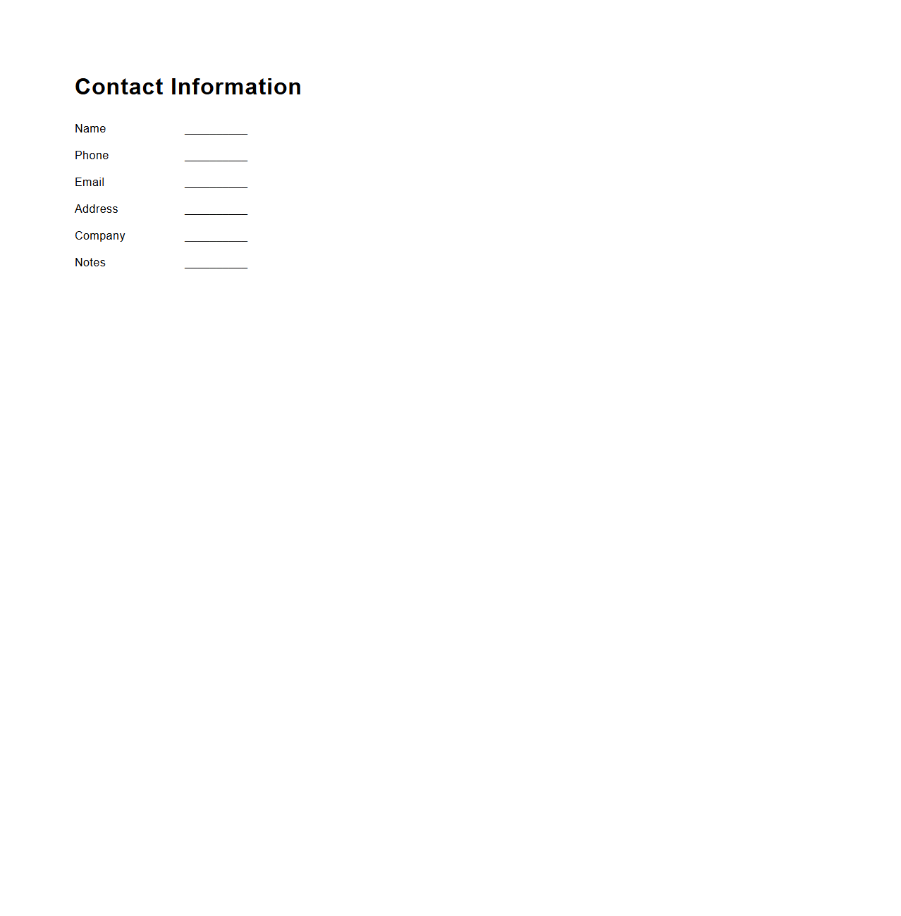 Minimalist Contact Information Sheet