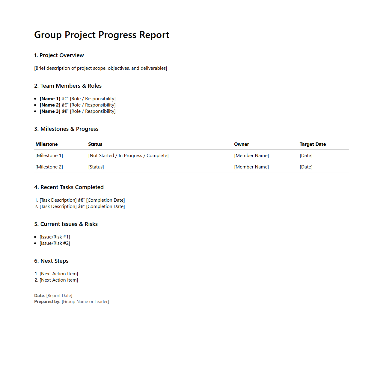 Minimalist Group Project Progress Report Structure