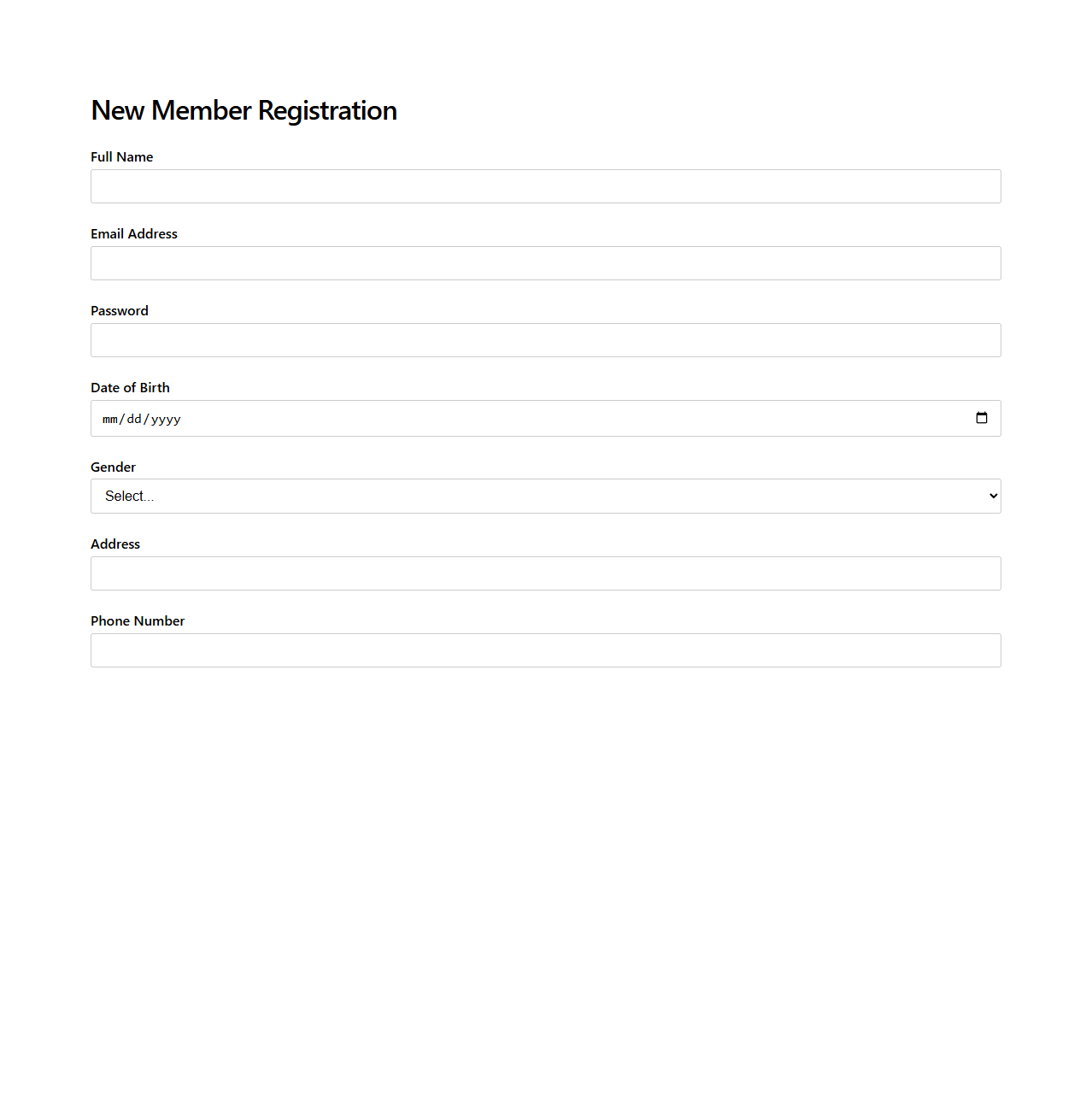 New Member Registration Form Example