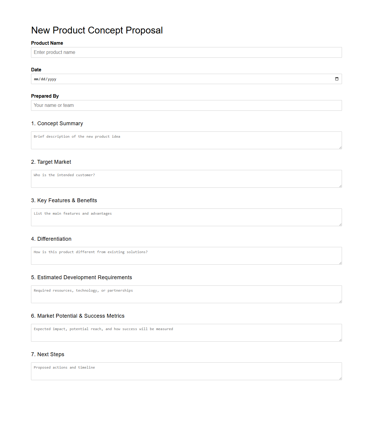 New Product Concept Proposal Format
