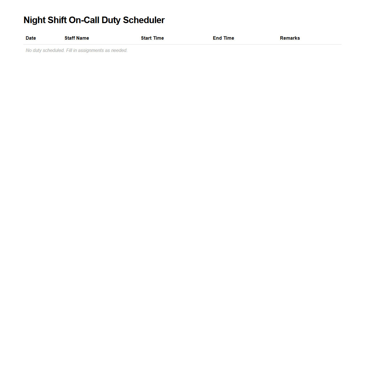 Night Shift On-Call Duty Scheduler