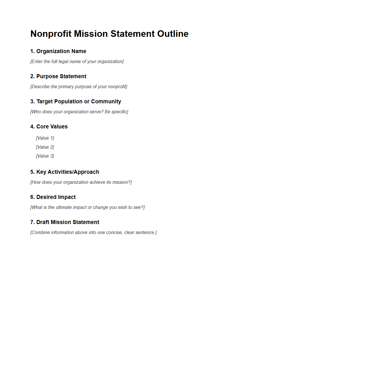 Nonprofit Mission Statement Outline for Organizations