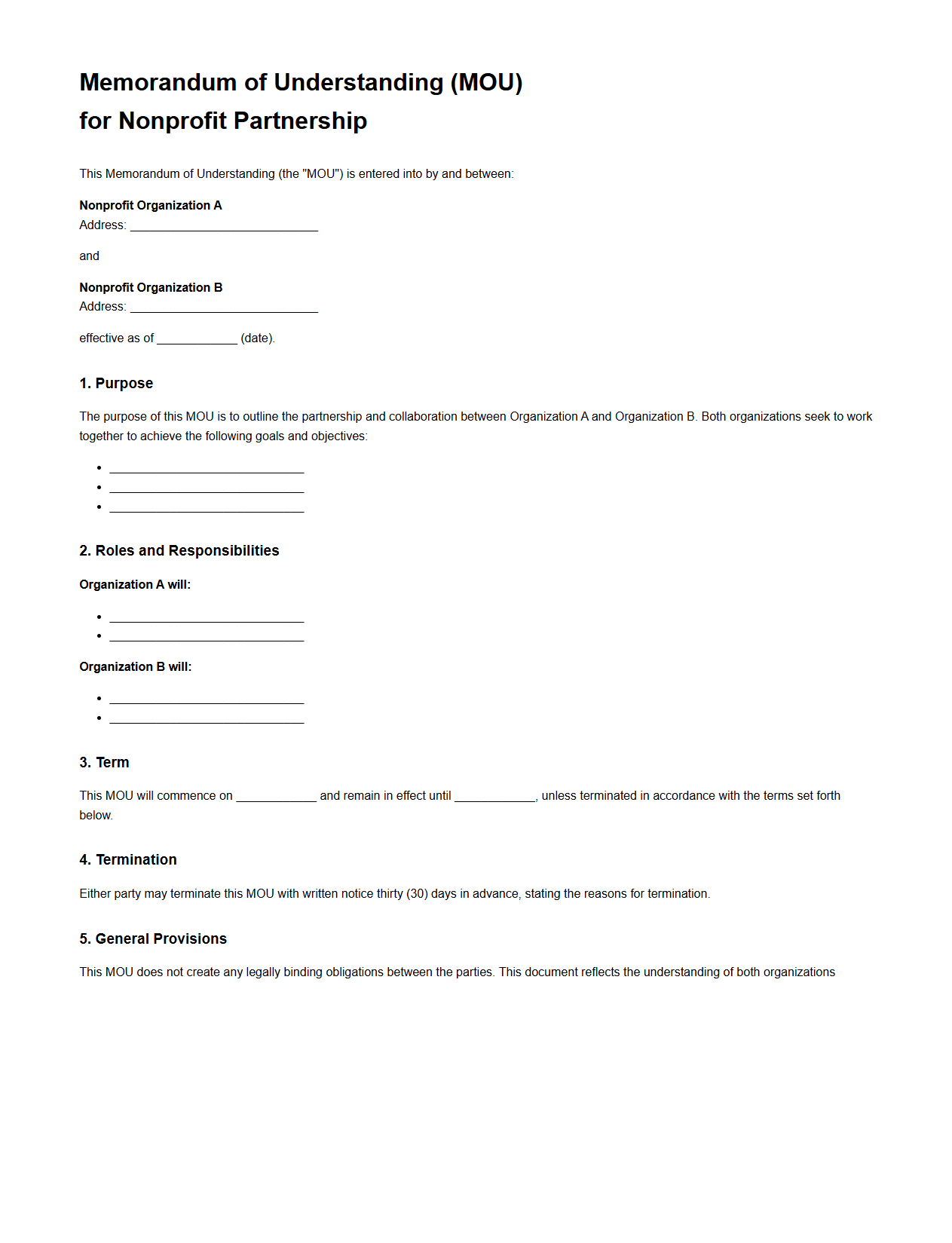 Nonprofit Partnership Memorandum Example