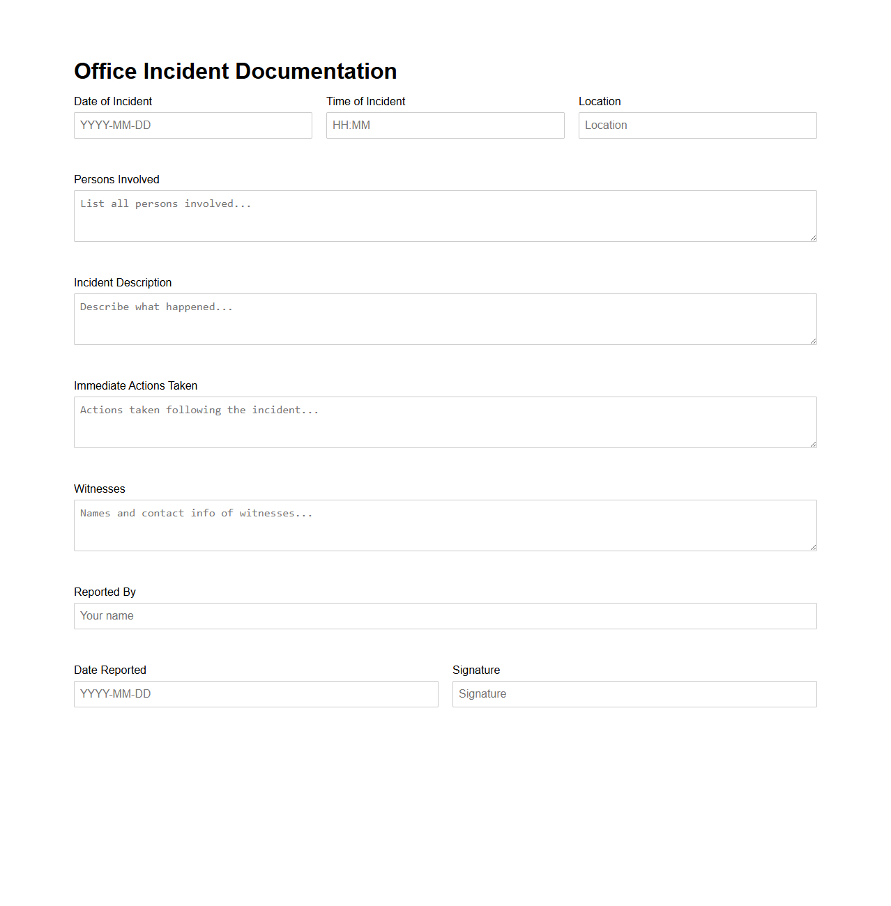 Office Incident Documentation Format