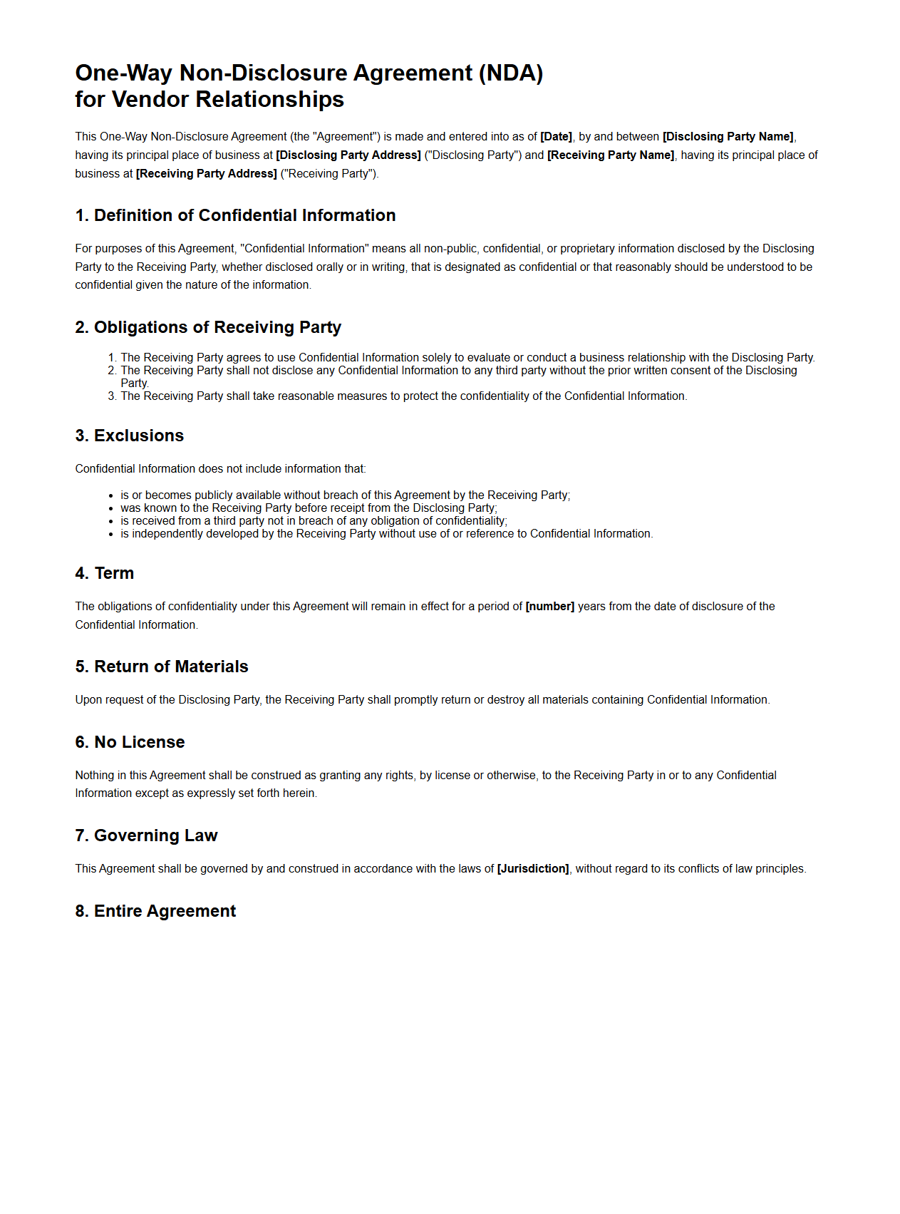 One-Way NDAs for Vendor Relationships