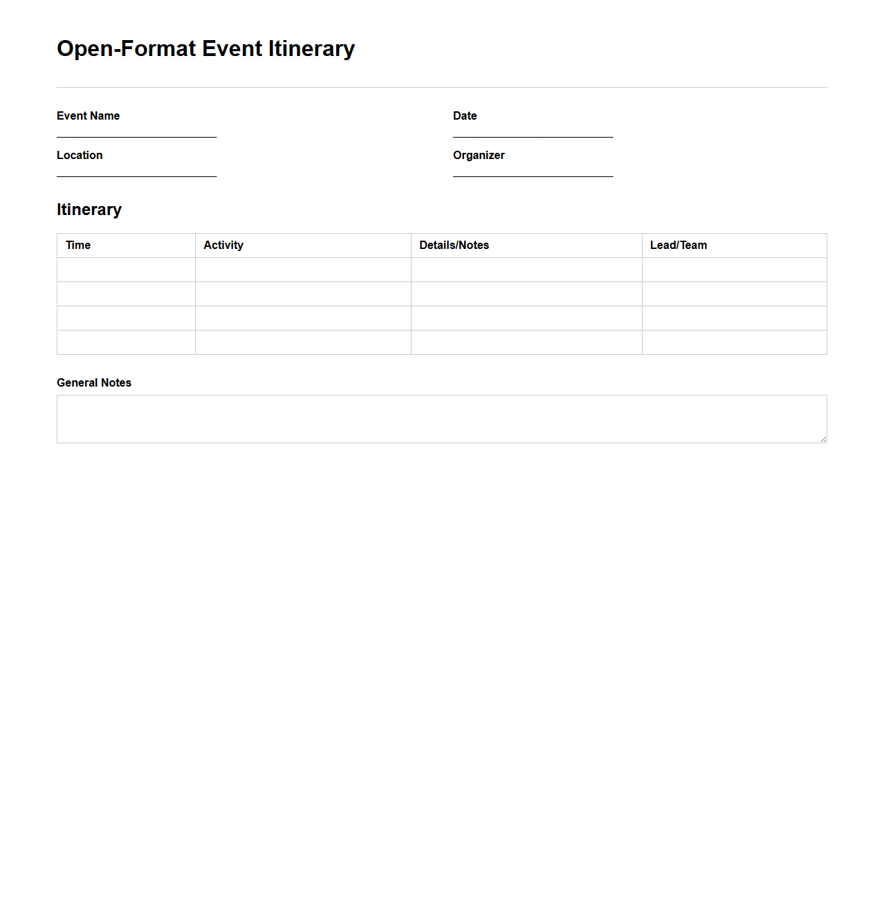 Open-Format Event Itinerary Organizer