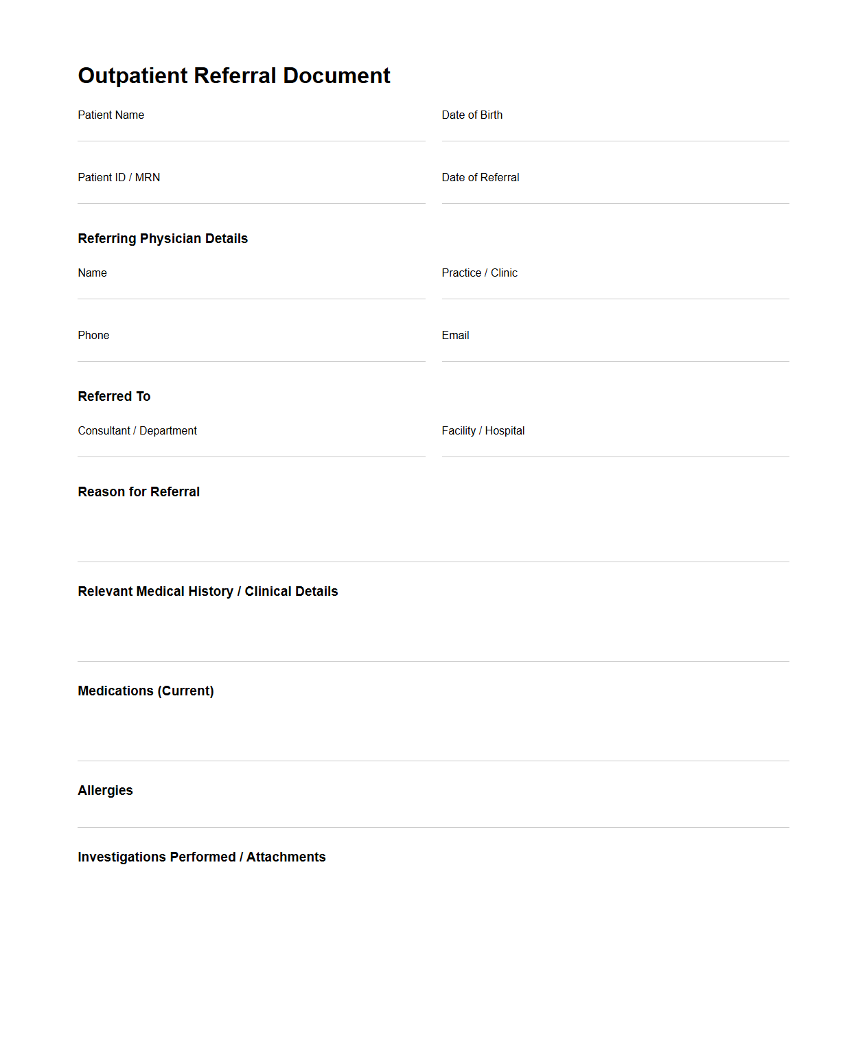 Outpatient Referral Document for Primary Care Physicians