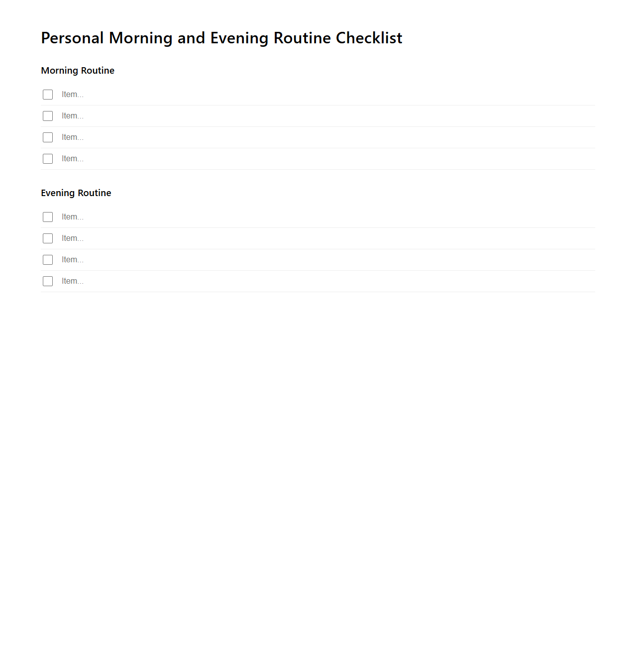 Personal Morning and Evening Routine Checklist