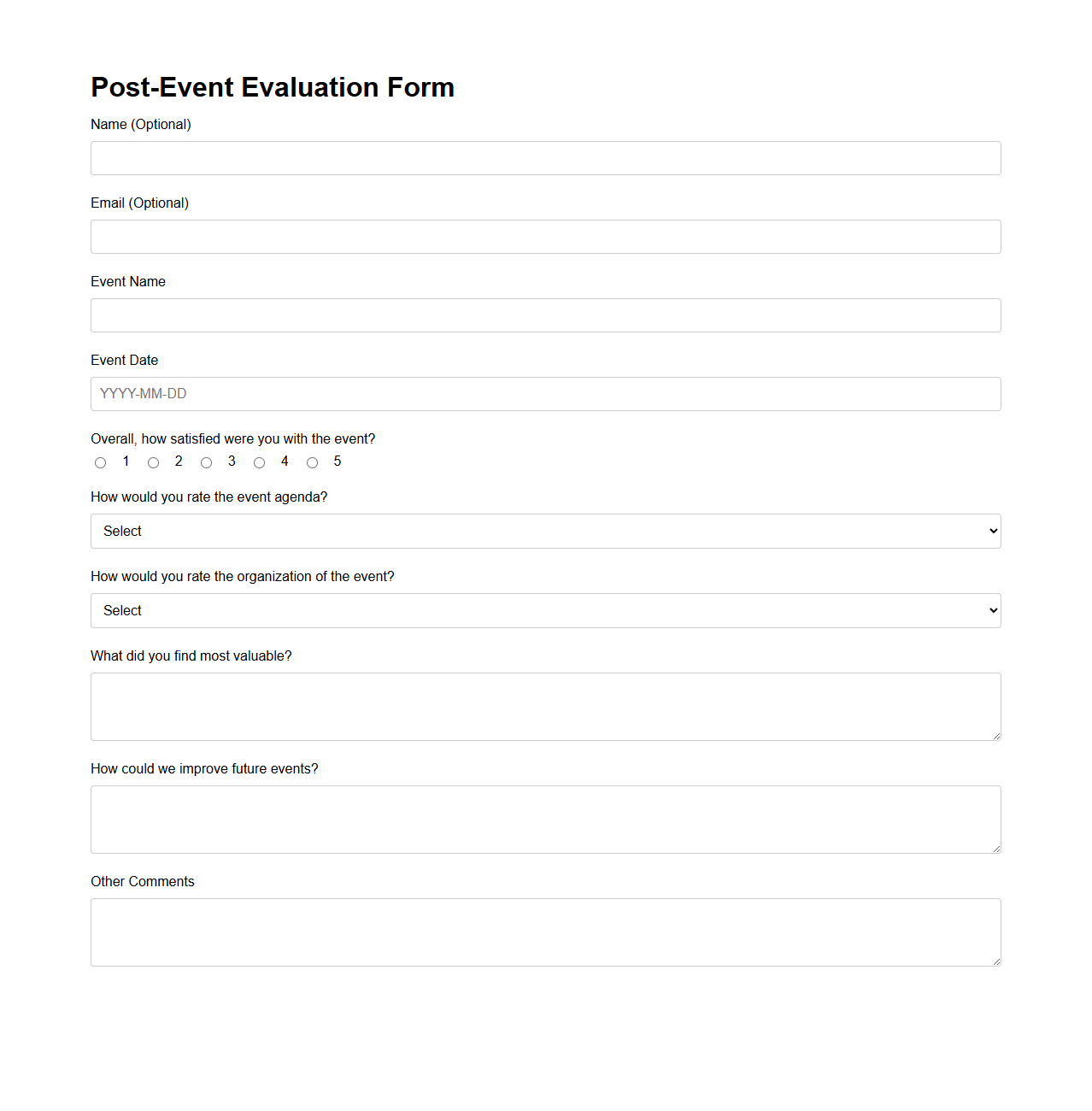 Post-Event Evaluation Form Template