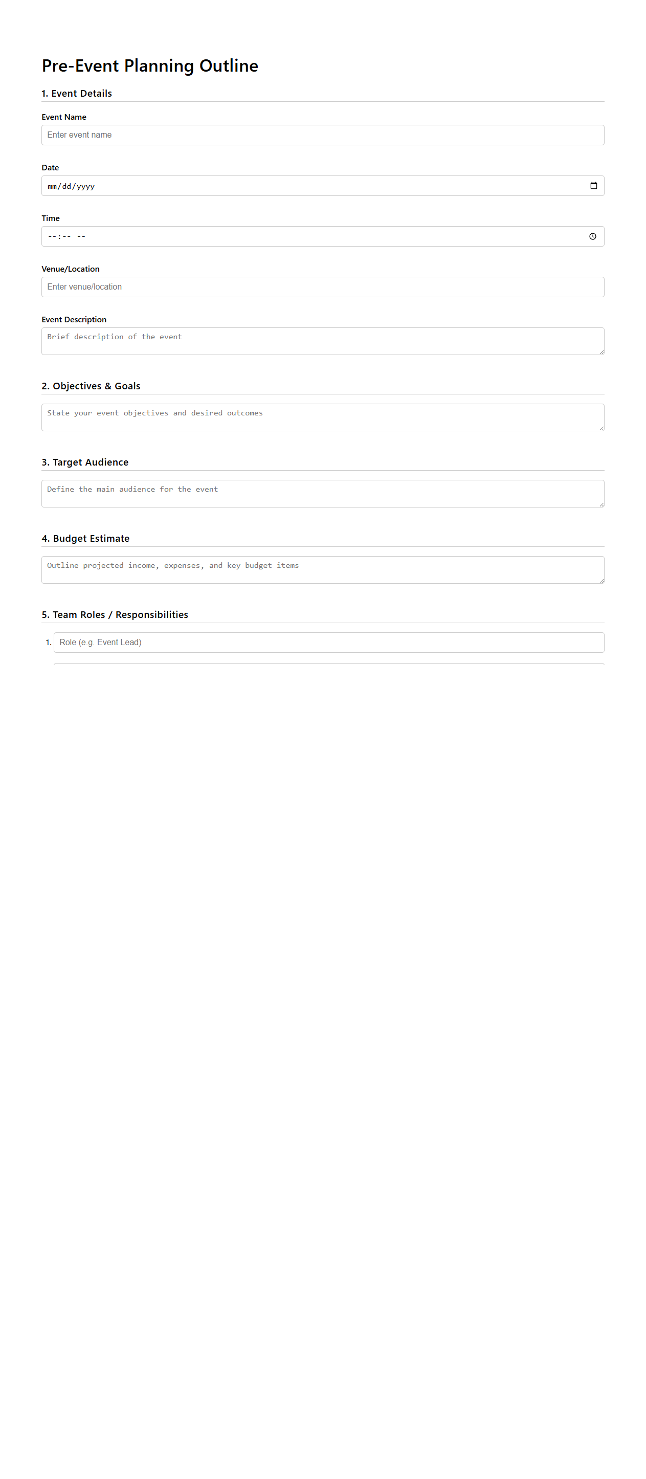 Pre-Event Planning Outline for Organizers