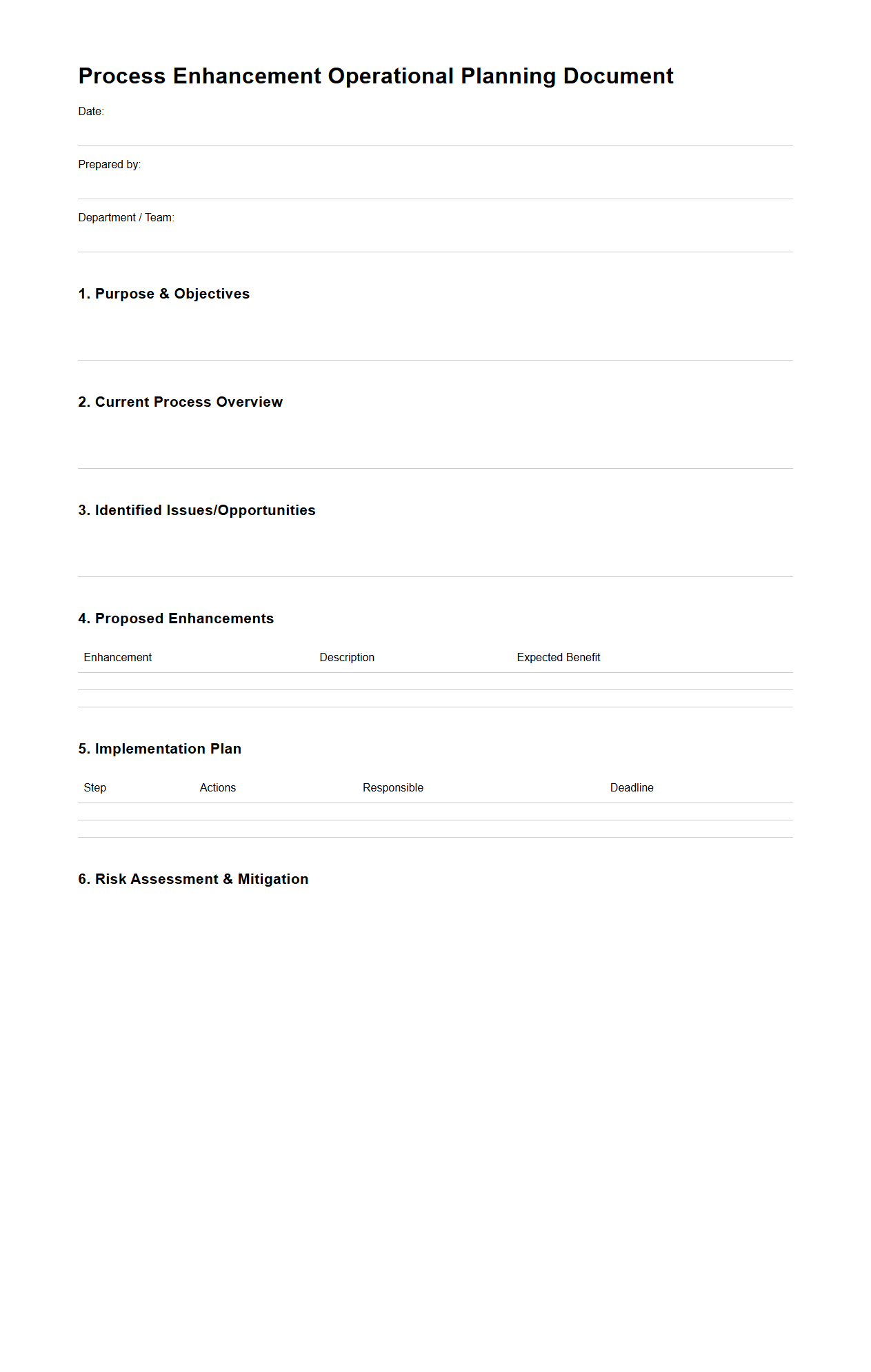 Process Enhancement Operational Planning Document