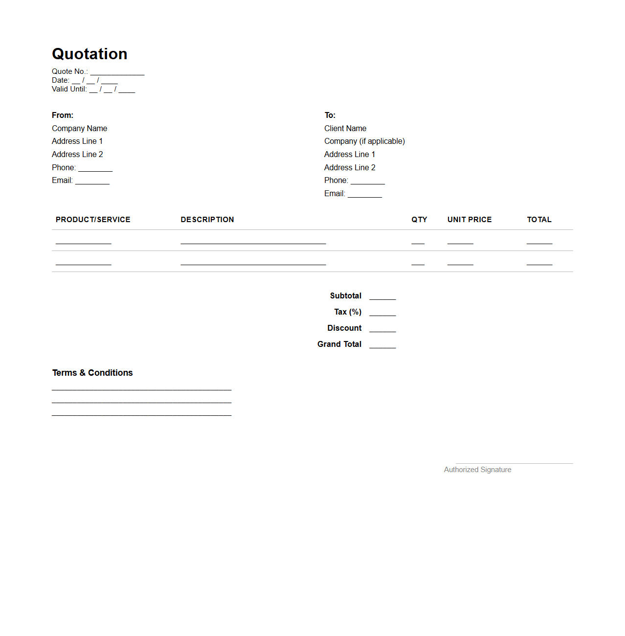 Product-Based Quotation Document for Sales Teams