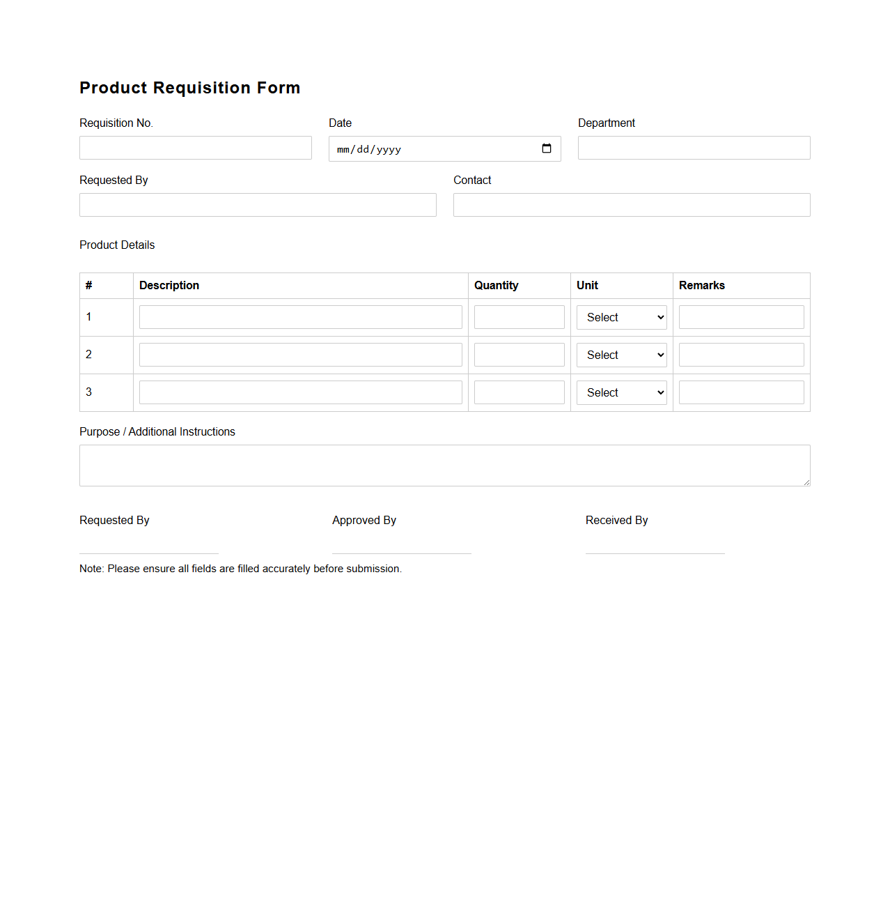 Product Requisition Form Format