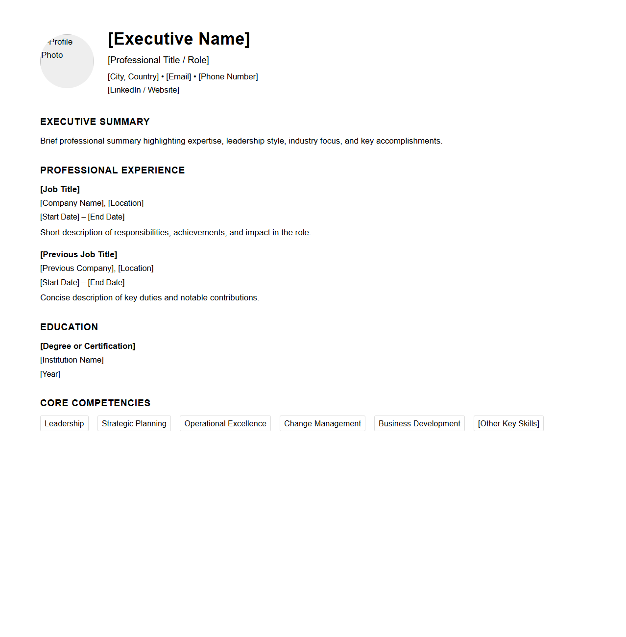 Professional Executive Profile Template