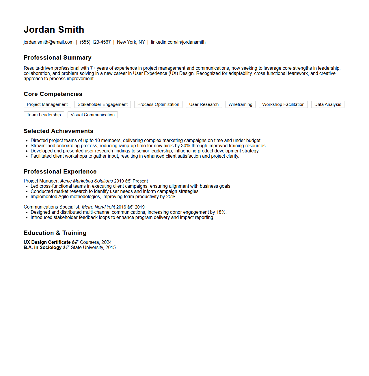 Professional Functional Resume Example for Career Pivots