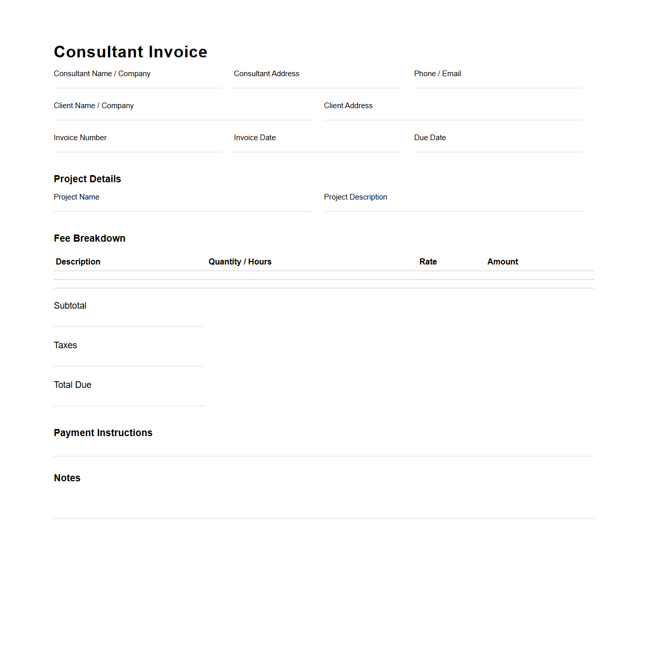 Project-Based Consultant Invoice Outline