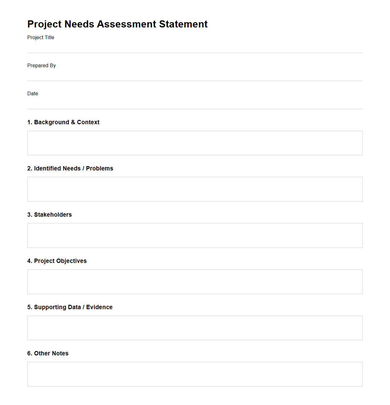 Project Needs Assessment Statement