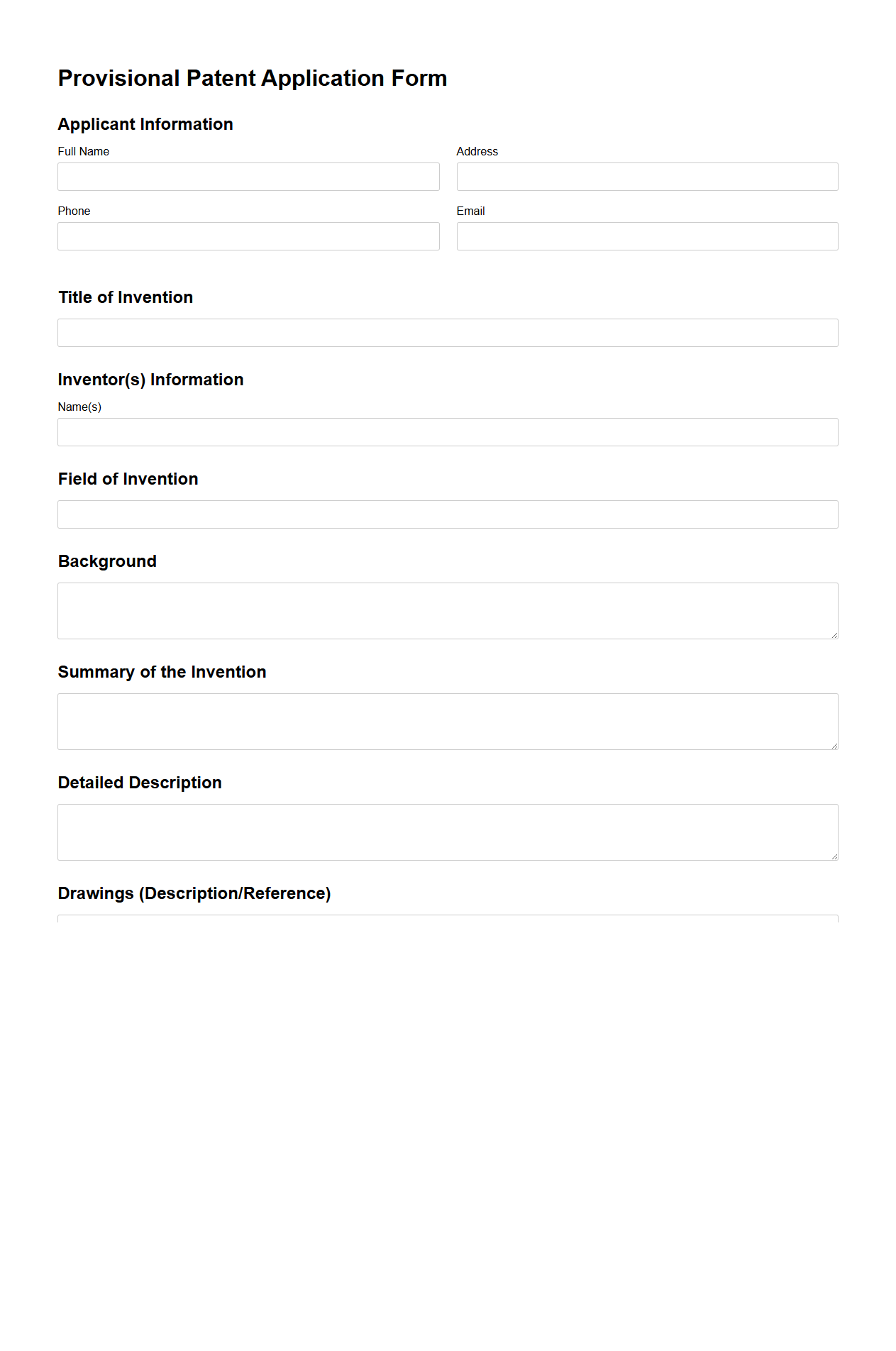Provisional Patent Application Form Template
