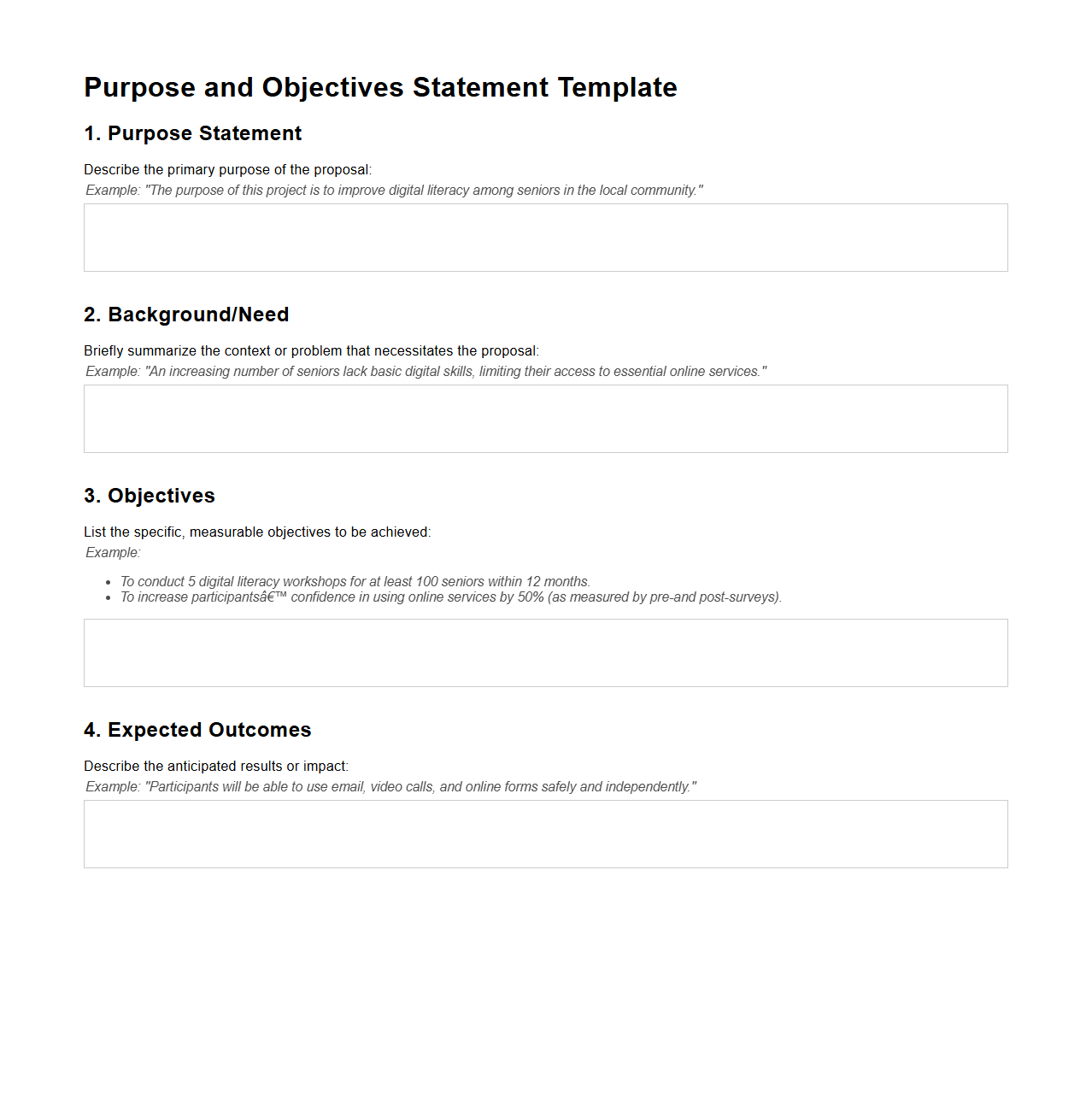 Purpose and Objectives Statement Template for Proposals