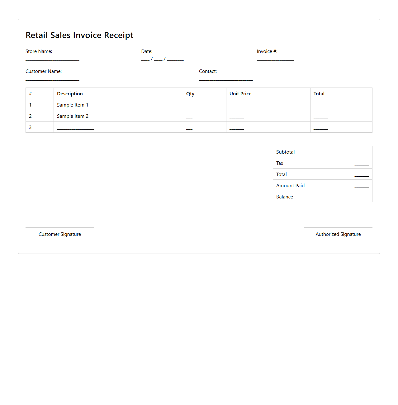 Quick Retail Sales Invoice Receipt Template