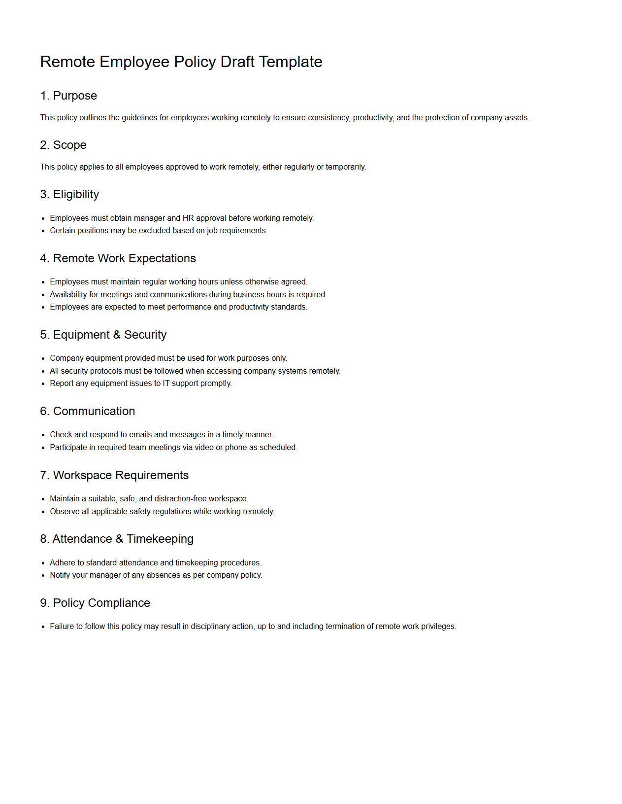 Remote Employee Policy Draft Template