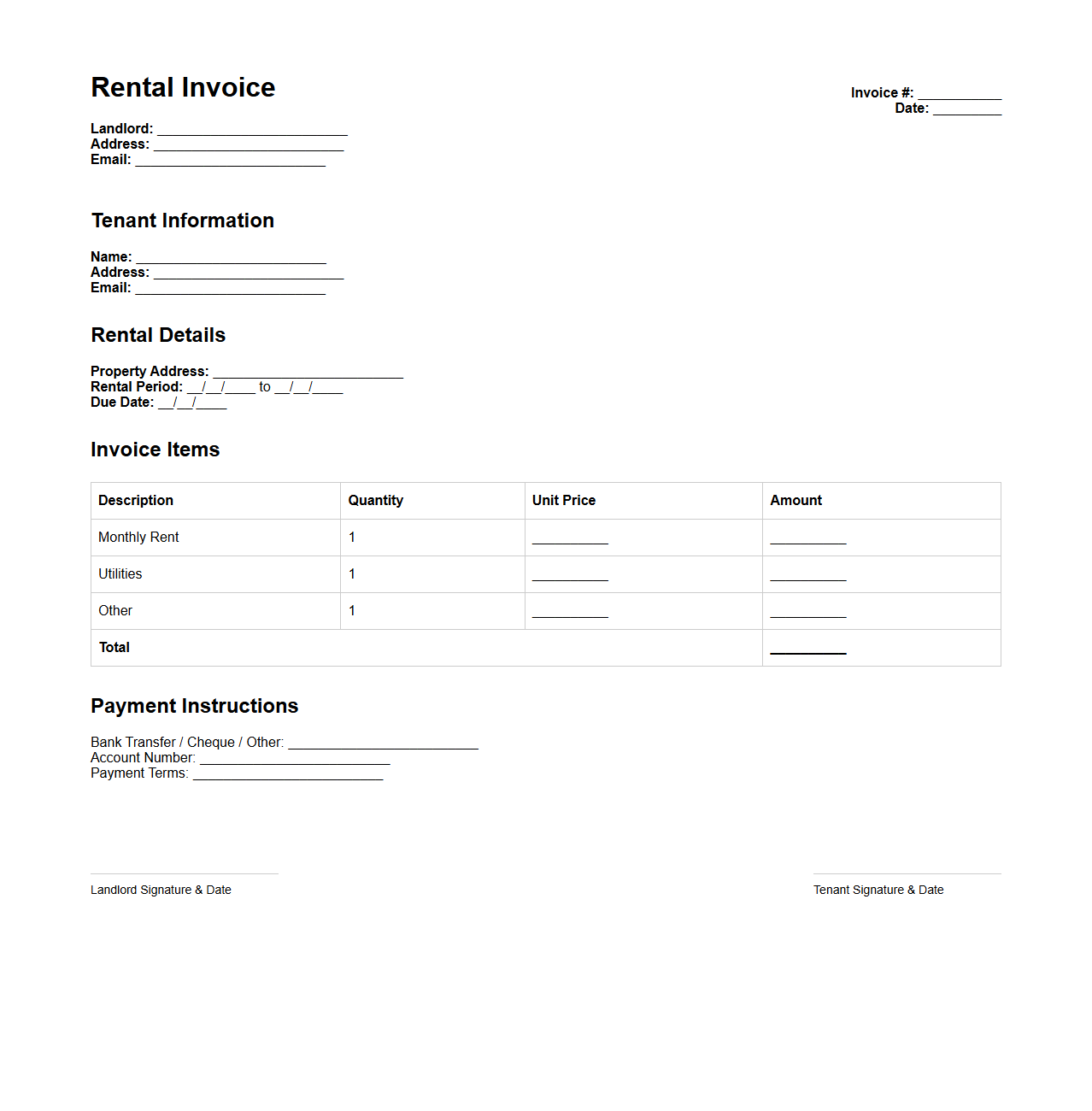 Rental Contract Invoice Layout