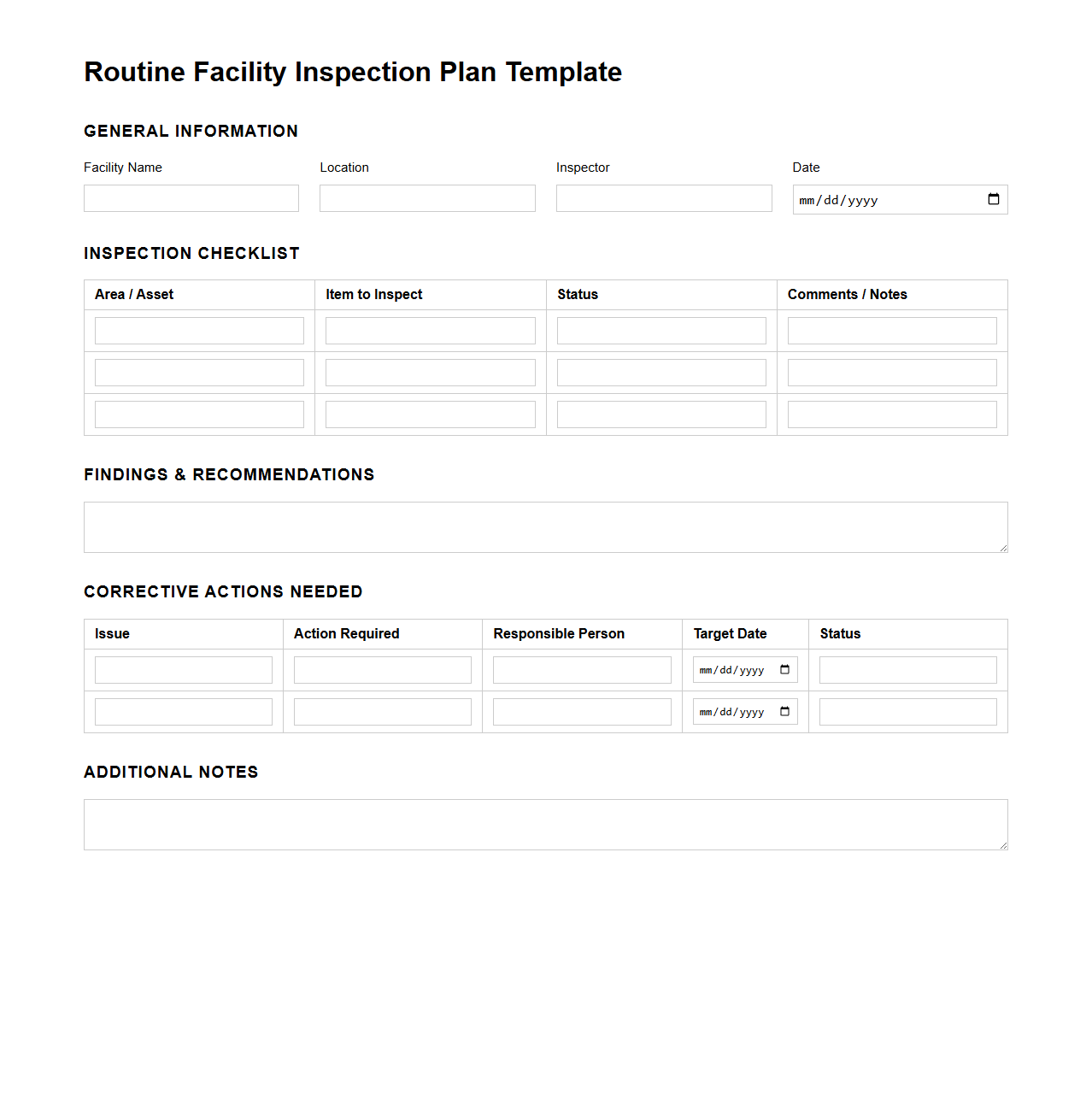 Routine Facility Inspection Plan Template