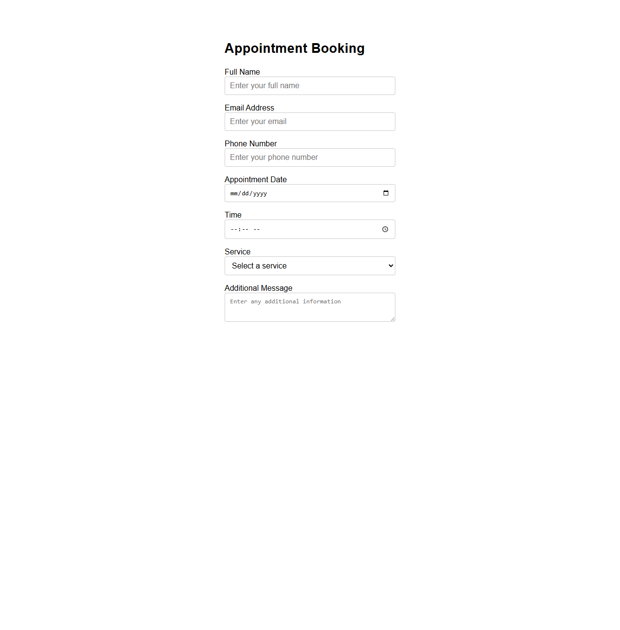 Simple Appointment Booking Form Template