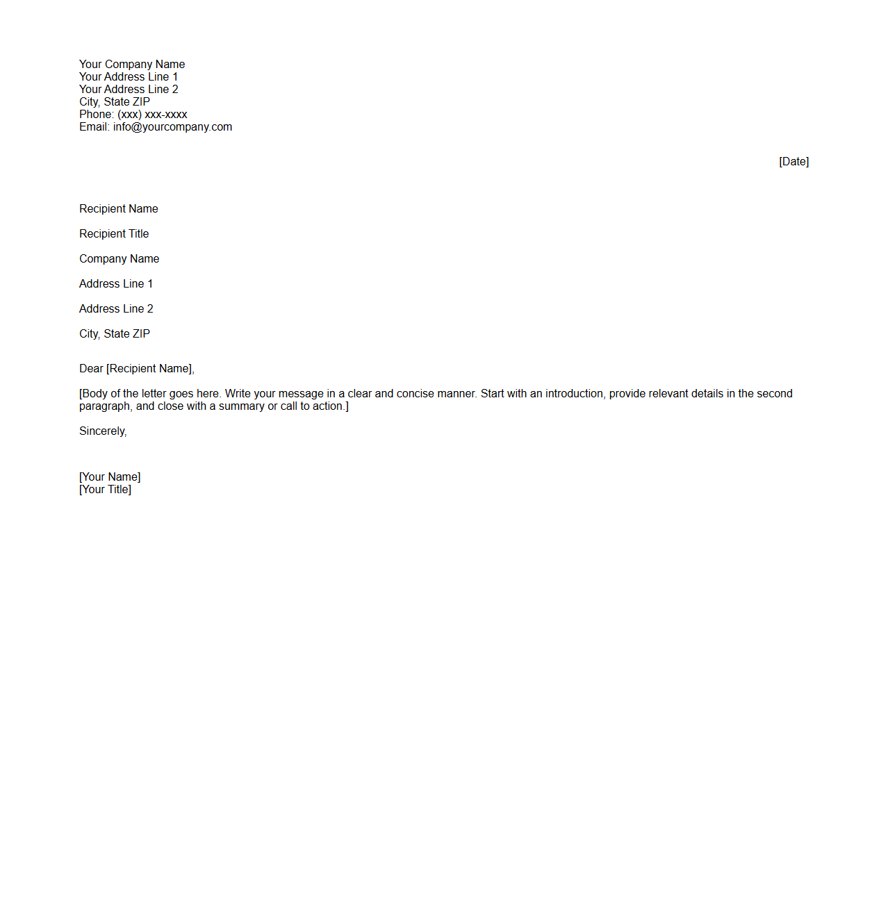 Simple Blank Letter Template for Business Use