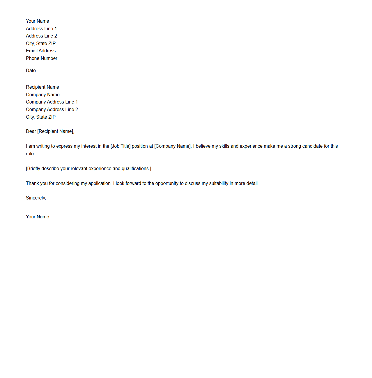 Simple Cover Letter Layout