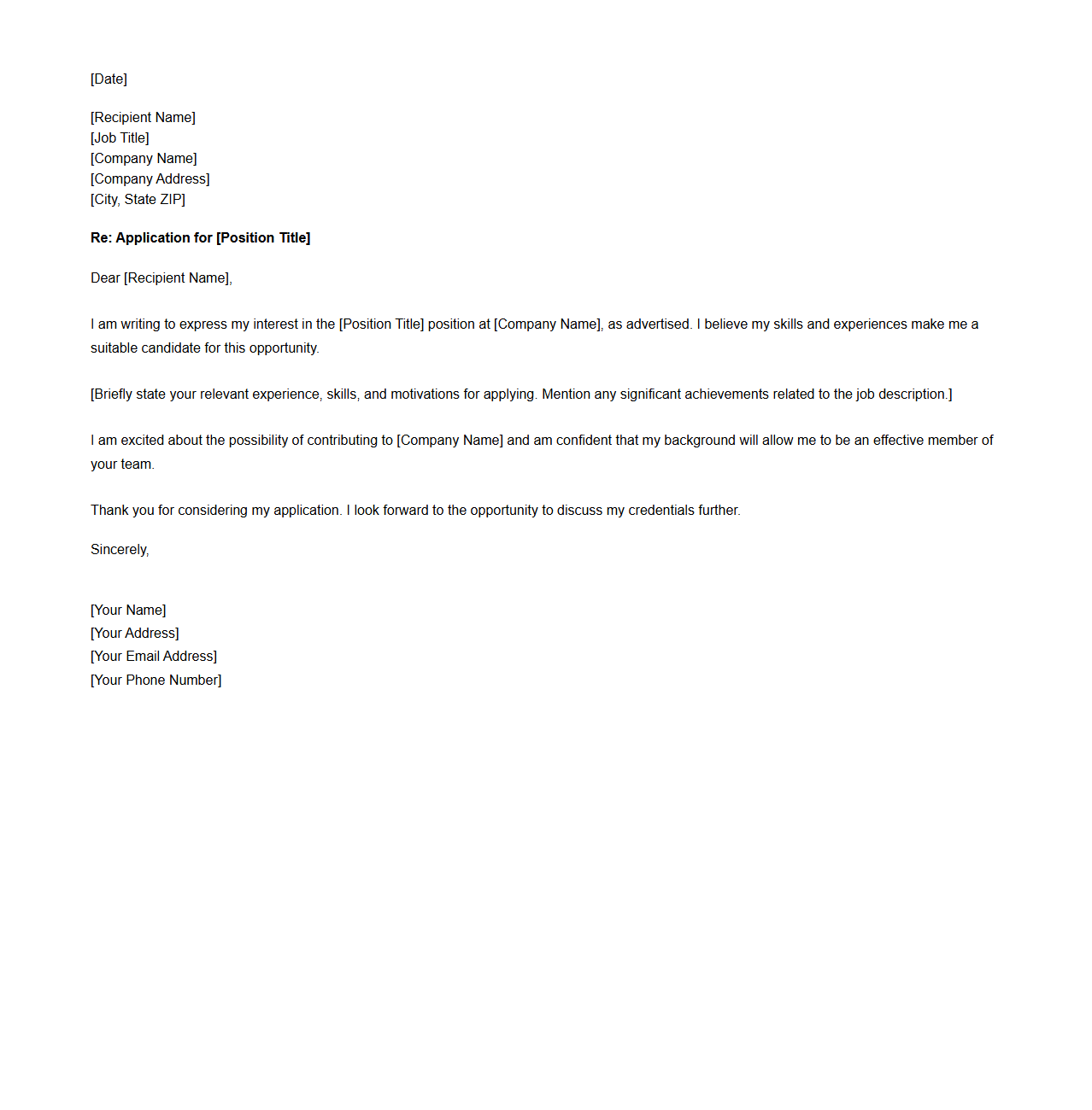 Simple Employment Cover Letter Template