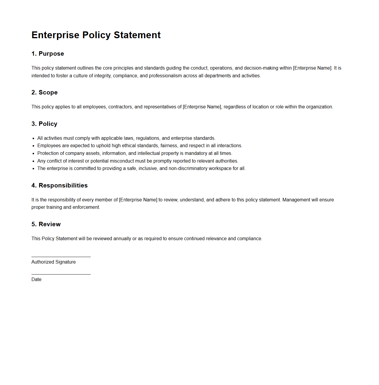 Simple Enterprise Policy Statement Document