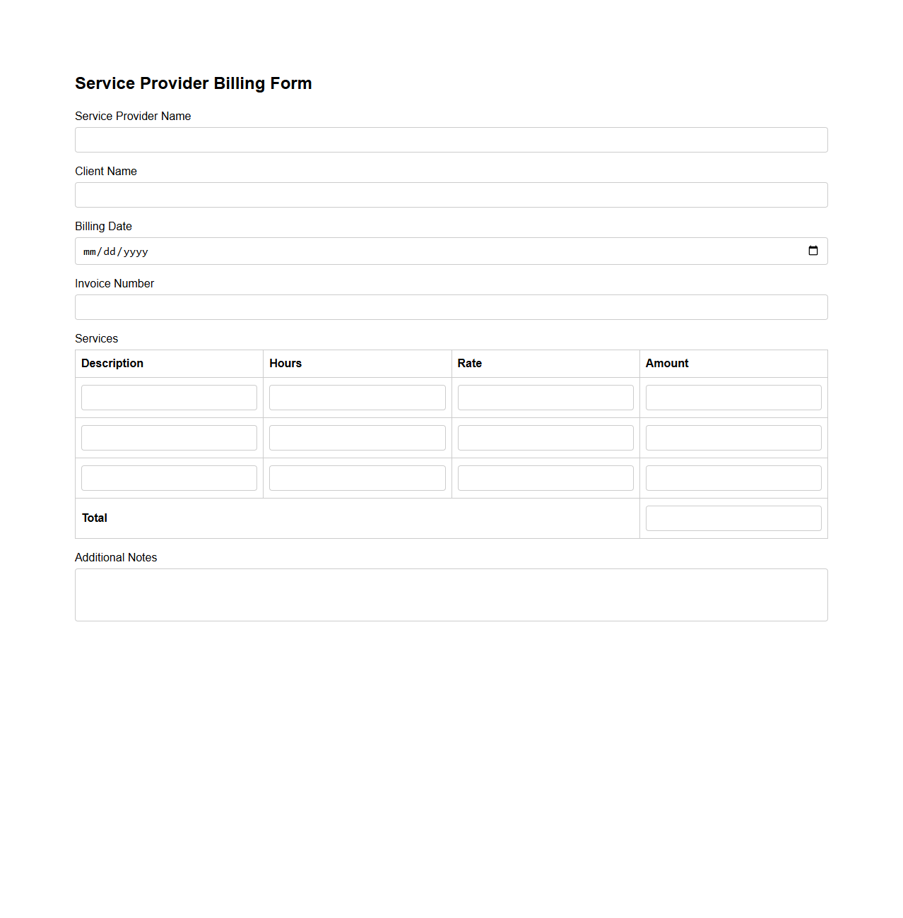 Simple Service Provider Billing Form