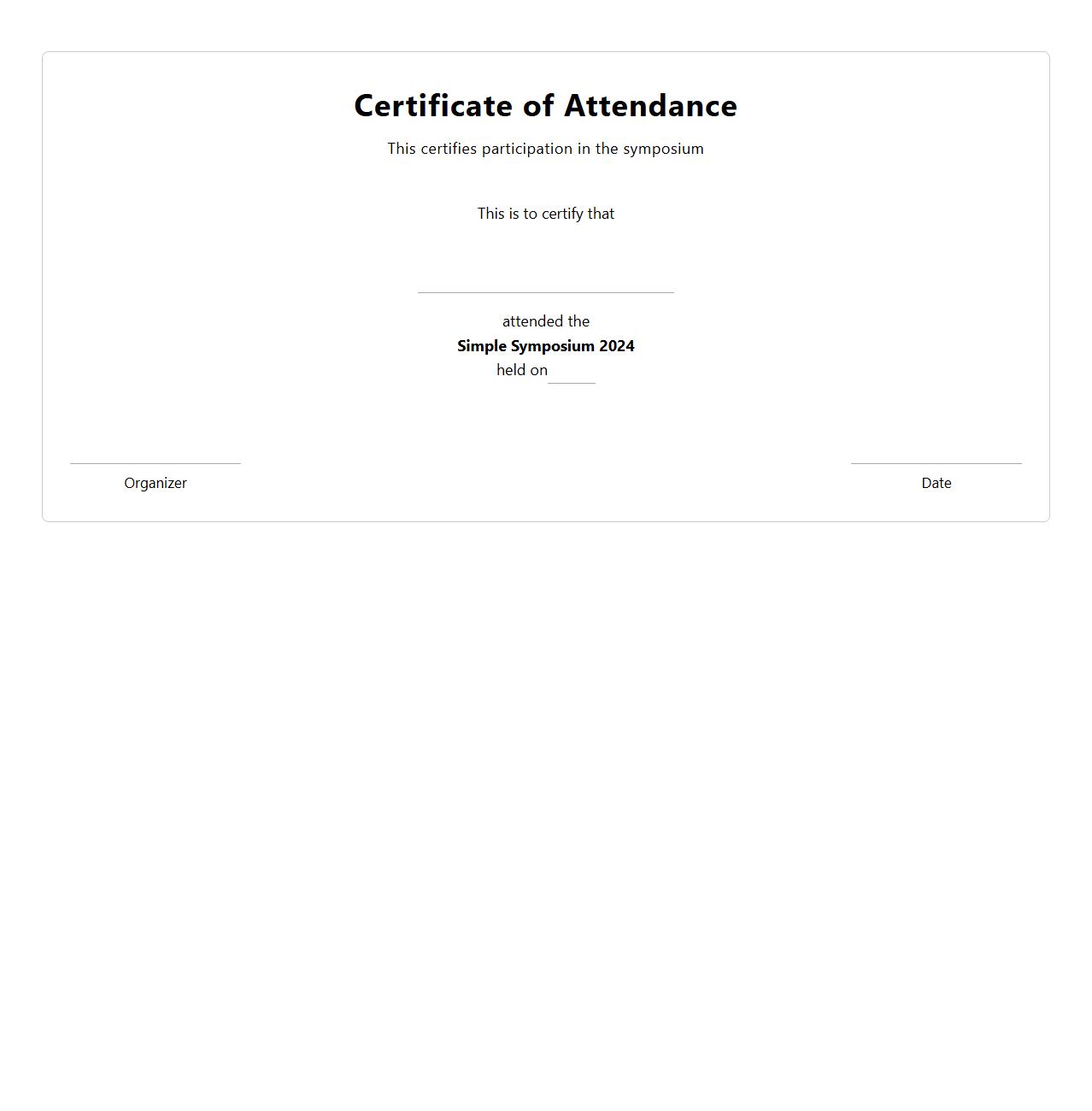 Simple Symposium Attendance Certificate Template