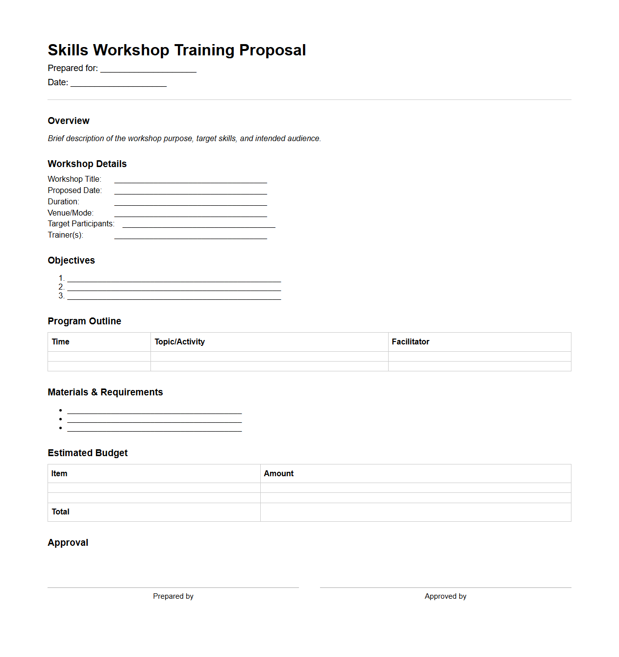 Skills Workshop Training Proposal Layout