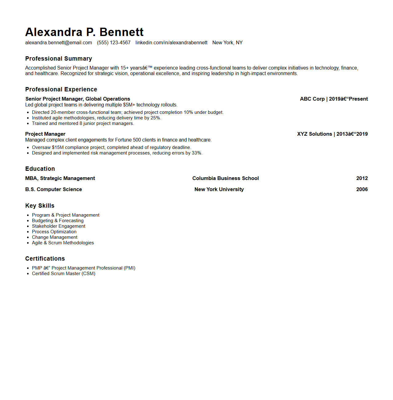 Specialized Resume Layout for Seasoned Applicants