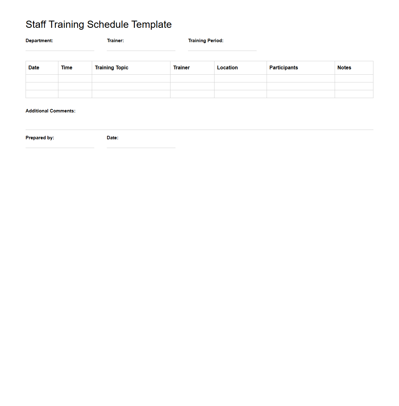Staff Training Schedule Template