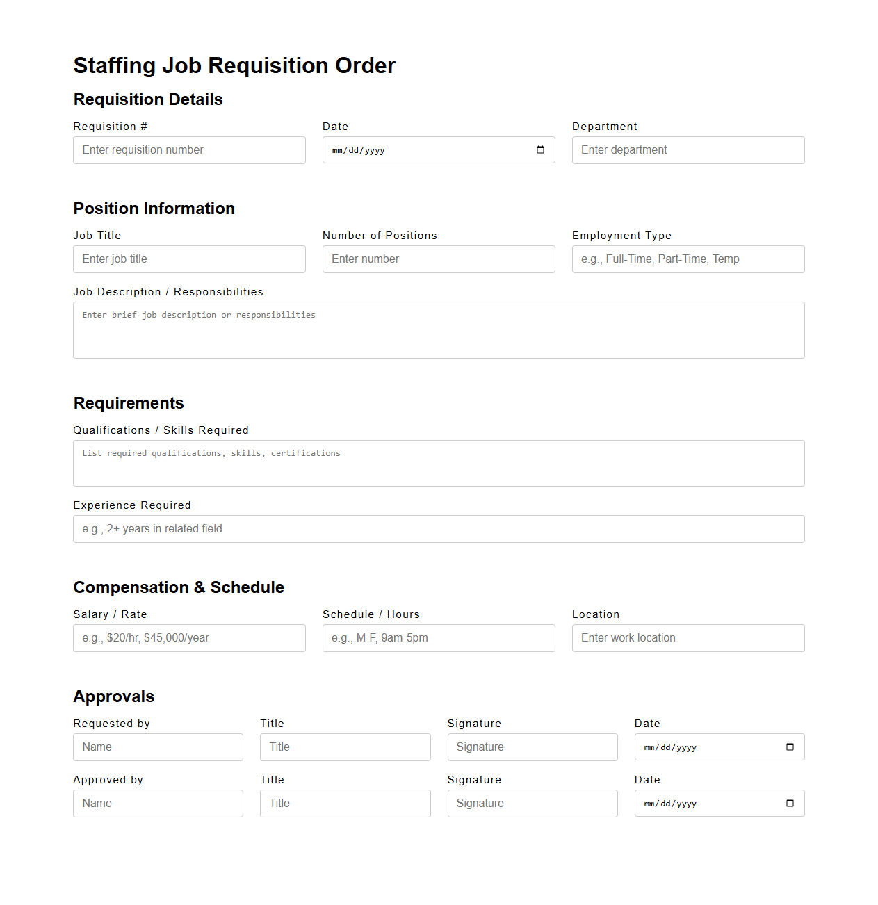 Staffing Job Requisition Order Document