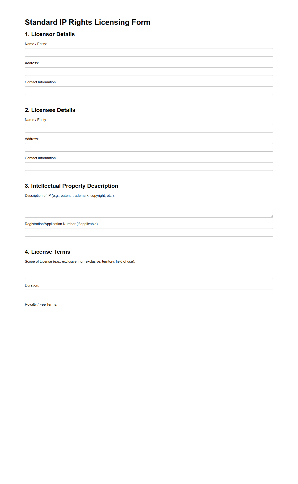 Standard IP Rights Licensing Form