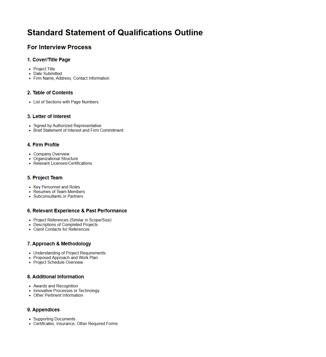 Standard Statement of Qualifications Outline for Interview Process