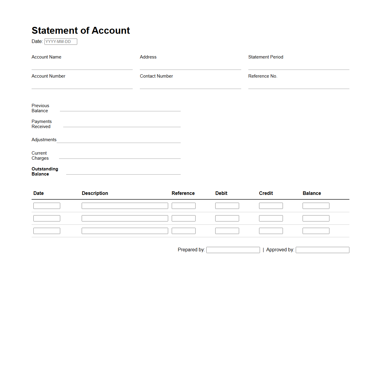 Statement of Account Blank Format