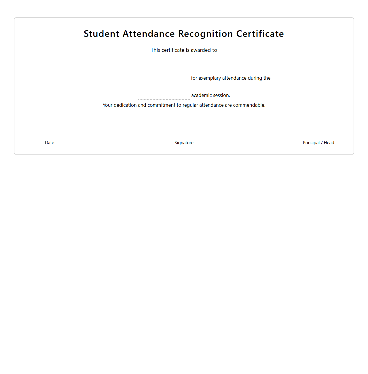 Student Attendance Recognition Certificate Format