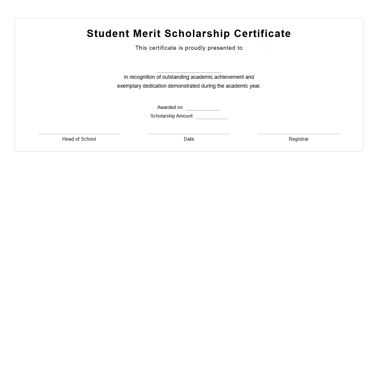 Student Merit Scholarship Certificate Layout
