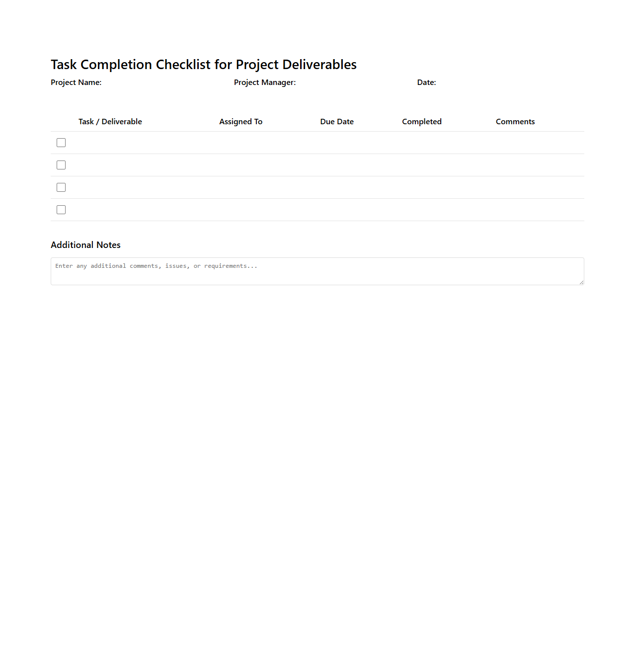 Task Completion Checklist for Project Deliverables